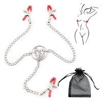 Nipple Clamps, Nipple Clamps for Pleasure Sex, Non Piercing Nipple Rings with Chain, Adjustable Nipple Clips, Nipple Clamps for Sex Pleasure, Suitable for Adult Role Playing Games (Red)