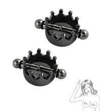 Load image into Gallery viewer, 2/4PCs Magnetic Crown Nipple Clamps, Nipple Rings Non Piercing for Daily Wearing Nipple Jewelry Surgical Steel Nipple Clips Sexual Pleasure (Black)
