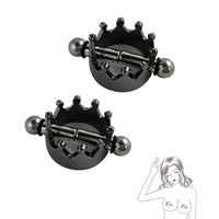 2/4PCs Magnetic Crown Nipple Clamps, Nipple Rings Non Piercing for Daily Wearing Nipple Jewelry Surgical Steel Nipple Clips Sexual Pleasure (Black)