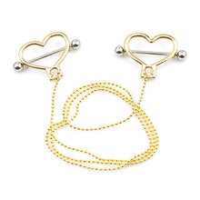 Load image into Gallery viewer, BodyJewelryOnline Heart Shaped Nipple Barbell [Gold IP], Includes Ball Chain [18 Length], Surgical Steel Shaft, Length: 14g (1.6mm), Hypoallergenic, Comfortable, Durable
