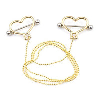 BodyJewelryOnline Heart Shaped Nipple Barbell [Gold IP], Includes Ball Chain [18 Length], Surgical Steel Shaft, Length: 14g (1.6mm), Hypoallergenic, Comfortable, Durable