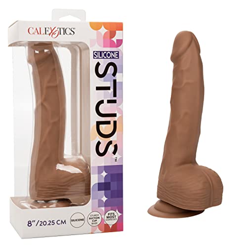 CalExotics Silicone Studs 8 Inch  Realistic Dildo with Suction Cup Base Harness Probe  Brown