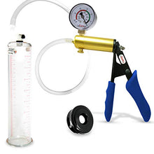 Load image into Gallery viewer, Vacuum Penis Pump Ergonomic Silicone Grip LeLuv Ultima Blue with Gauge + TPR Sleeve 9&quot; x 2.125&quot; Diameter
