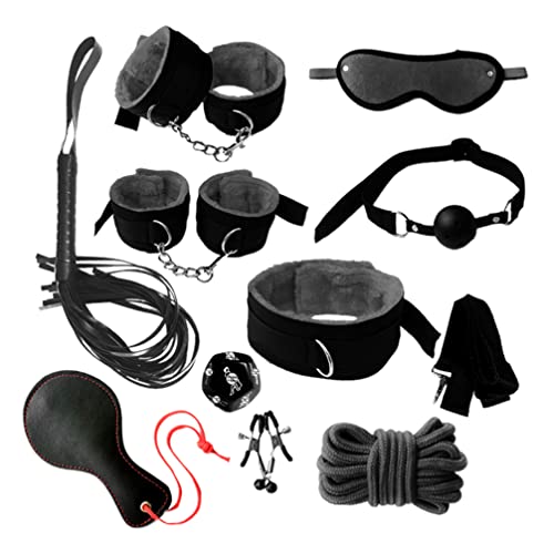 Bundled Binding Set Plush Restraint Belt SM Kit Cosplay Party Couple Flirting for Couple Adult Suit (Black)