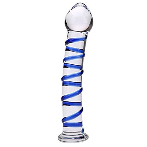 Crystal Glass Pleasure Wand Dildo Penis - LIBO - Swirl Mushroon Tip Rocket, Blue