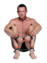 Load image into Gallery viewer, New Extreme Obedience Kinky Pride Rainbow Bondage Set - Wrist/Ankle Cuffs &amp; Collar with Leash - Perfect for All Skill Levels
