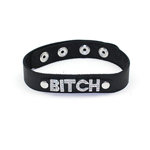 Sex Leather Collar with Diamond Decorating Word (Bitch)