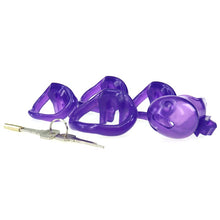 Load image into Gallery viewer, Bondage Masters Nano Chastity Device, Micro Cage with 4 Size Back Rings Included, Purple
