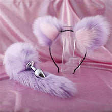 Load image into Gallery viewer, Oligage Cute Ears Headbands with Fox/Rabbit Tail Metal Butt Anal Plug Erotic Cosplay Accessories for Couples (Color : White Powder Ear-1)
