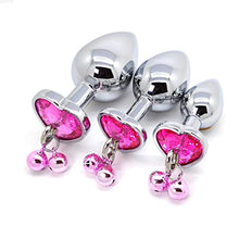 Load image into Gallery viewer, 3 Pcs Anal Butt Plug Kit with Little Bells, Waterproof Stainless Steel Anus Dilator with Different Sizes, Adult Anal Trainer Sex Toys with Pink Heart Shaped Jewelry Base for Male Female,1.0 Count
