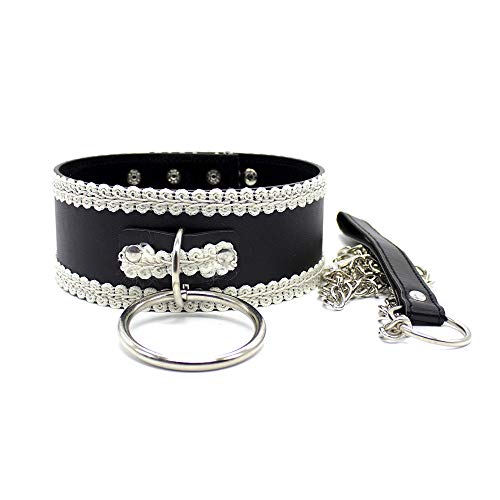 with White lace Collar with Traction Chain Role-Playing Props Couple Hotel Game Props (Black)