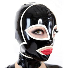 Load image into Gallery viewer, GITDOT Sexy Latex Head Cover Black Latex HeadMask Latex Hood Exposed Eyes Exposed Mouth, Zipper Open for Party Club Wear Role Play
