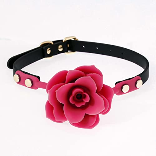 Rose Flower Shape Soft Ball Female Mouth Drooling Toy Leather Strap Adjustable (Pink)