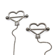 Load image into Gallery viewer, BodyJewelryOnline Heart Shaped Nipple Barbell [Gold IP], Includes Ball Chain [18 Length], Surgical Steel Shaft, Length: 14g (1.6mm), Hypoallergenic, Comfortable, Durable
