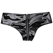 Load image into Gallery viewer, dPois Womens Shiny Wet Look Patent Leather Low Rise Sissy Zipper Crotch Jockstrap Bikini Briefs Special Night Underwear Black X-Large(Waist: 34.0&quot;/87cm)
