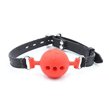 Load image into Gallery viewer, Matranvc Soft Leather Adjustable Mouth Plug Solid Three-Hole Breathable Mouth Ball Couple Stage Role Playing Props (Red)
