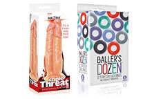 Load image into Gallery viewer, Sexy Gift Set of Massive Triple Threat 3 Cock Dildo and Icon Brands Baller&#39;s Dozen, 12-Piece TPE Cock Ring Set
