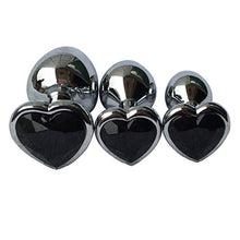 Load image into Gallery viewer, 3Pcs Set Luxury Metal Butt Toys Heart Shaped Anal Trainer Jewel Butt Plug Kit S&amp;M Adult Gay Anal Plugs Woman Men Sex Gifts Things for Beginners Couples Large/Medium/Small,Black
