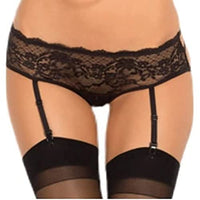 RENE ROFE Crotchless Garter Panty Set - Black, S/m