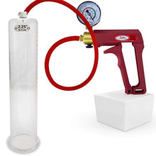 Load image into Gallery viewer, LeLuv Premium Penis Pump Maxi Red Upgraded Uncollapsible Slippery Silicone Hose Plus Vacuum Gauge | 12 inch Untapered Length x 2.25 inch Diameter Cylinder
