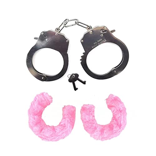 JASINCESS Plush Handcuffs with Keys Toy Handcuffs Stage Costume Props (Pink-1)