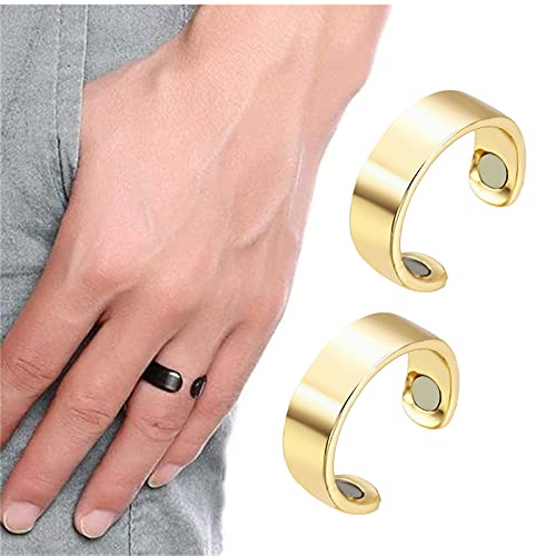 Blood Sugar Control Ring, Magnetic Therapy Ring, Copper Magnet Rings Opening Adjustable, Magnetic Therapy Copper Energy Adjustable Ring, Therapeutic Magnetic Rings with Strong Magnets (2X Gold)