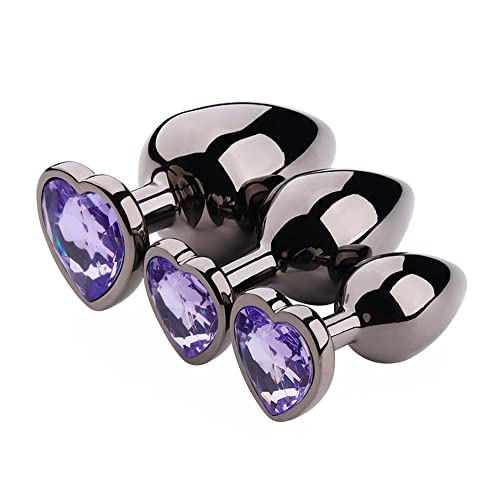 Anal Plugs Sex Toys Set, 3Pcs Adlut Toys Safety Metal Butt Plug Sexy Toy with Crystal Diamond Anal Toy for Men Women Anal Trainer Beginner(Purple)