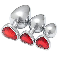 Anal Butt Plug, Small + Medium + Big Set Fetish Safety Metal Anal Butt Plug Anal Plug with Red Crystal Diamond Beginner 27mm-33mm-41mm Anal Toy for Unisex 1