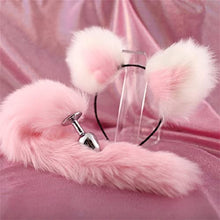 Load image into Gallery viewer, Oligage Cute Ears Headbands with Fox/Rabbit Tail Metal Butt Anal Plug Erotic Cosplay Accessories for Couples (Color : White Powder Ear-1)
