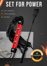 Load image into Gallery viewer, MALINERO Sex Whip Crop BDSM Set - Black Crop 18&quot; Red Whip Faux Leather - Double Slapper Crop Flogger Sex Set - Adult Sex Paddle Flogger Spanking
