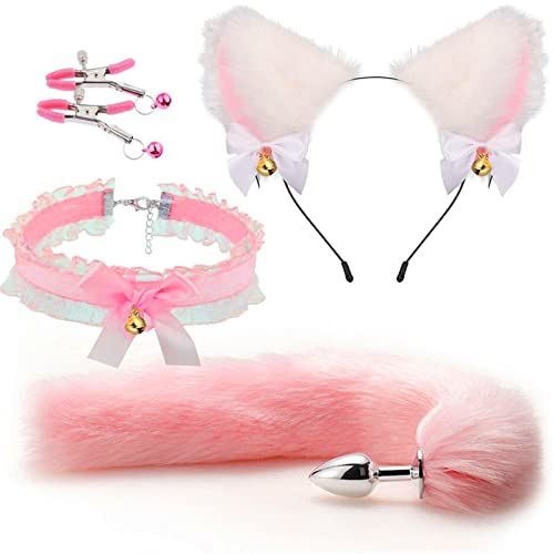 YIXISM Erotic Three Sets Set of Posterior Anal Plug Male and Female Apparatus Sex Sm Metal Erotic Set Fox Tail (Color : Pink4set)