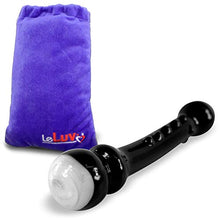 Load image into Gallery viewer, LeLuv Black Glass Dildo Wand with Swirled White Round Handle, Nubby Spine and Pointed Tip Bundle with Embroidered Padded Pounch
