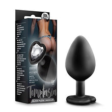 Load image into Gallery viewer, Blush Temptasia Bling Anal Plug - Platinum Cured Puria Silicone - Heart Shaped Butt Toy with Gem Base - Tapered Head for Easy Insertion and Ultrasilk Smooth - Comfortable for Long Term Wear - Black
