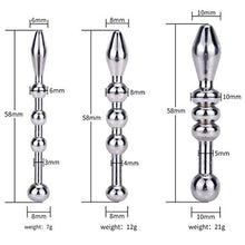 Load image into Gallery viewer, ARTIBETTER Urethral Block Urethral Horse Eye Stimulation Stick Metal Dilator Adult Sex Product for Male Beginner Starter Stainless Steel Plug Silver 8mm Three Beads Style
