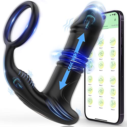 App Anal Vibrators Large with Shock Function Prostate Vibrator with 6 Telescopy Modes 9 Vibration Modes Sex Toys Stimulator Anal Plug with Vibrations Penis Ring Analusimulation Dildo for Men Women