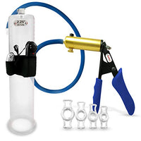 LeLuv Ultima Blue Premium Vibrating Vacuum Penis Pump Ergonomic Silicone Grip, Uncollapsable Hose & Cylinder w/ 4 Cock Rings - 12