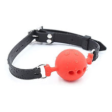 Load image into Gallery viewer, Matranvc Soft Leather Adjustable Mouth Plug Solid Three-Hole Breathable Mouth Ball Couple Stage Role Playing Props (Red)
