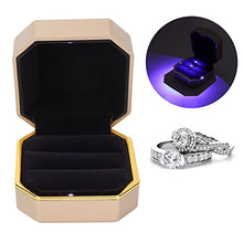 Load image into Gallery viewer, KUIDAMOS Lighted Rings Box, Easy To Easy To Carry Plastic Outer Layer LED Light Couple Ring Box Soft Flocking Inner for Lovers for Engagements(Gold)
