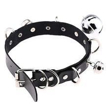 Load image into Gallery viewer, Adjustable Bondage Binding Leather Metal Large Bell Collar Neck Ring For Men And Women, PU Leather Necklace Jewelry Black Collar, Role Play Collar
