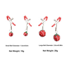 Load image into Gallery viewer, 2PCs Cute Nipple Clamps with Strawberry Bells Pendant, Nipple Clips Toys for Own Use or Flirting, Nipple Clamps Adjustable Nipple Clips, Nipple Clamps Non Piercing (Small Bells)
