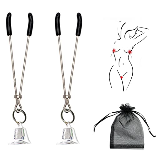 Nipple Clamps for Women, Non Piercing Breast Stimulation Clamps, Non Piercing Bells Metal Nipple Clamps, Breast Clip Toy, Nipple Clamps for Pleasure Sex (b)