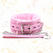 Load image into Gallery viewer, Choker Collar Fur Line Necklace Leash Adjustable Chain Role Play Restraints Props (Pink)
