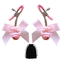 MONEYN 2 PCs Adjustable Nipple Clamps, Bow-Knot &Bells Nipple Clamps for Women, Nipple Jewelry Non Piercing, Nipple Clips for Own Use or Couple Flirting (Pink)