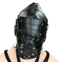 Deep Throat Trainer Locking Hood with Removable Locking Blindfold & Penis Gag (Black)