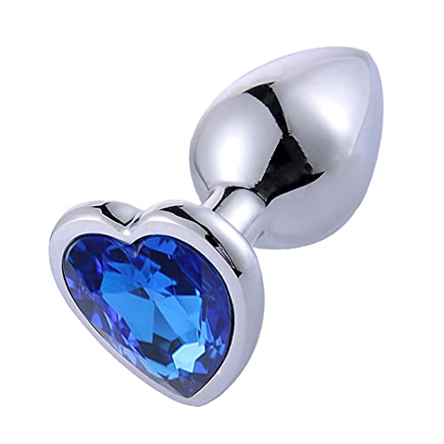 Rustless Metal Anal Butt Plugs Blue Jewelry Heart Shaped Anal Trainer Toys Unisex Valentine 's/Birthday Gift for Lover Romi (Medium Plug)