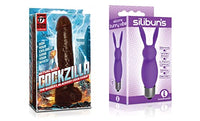 Sexy, Kinky Gift Set Bundle of Cockzilla Nearly 17 Inch Realistic Black Colossal Cock and Icon Brands Silibuns, Silicone Bunny Bullet, Purple