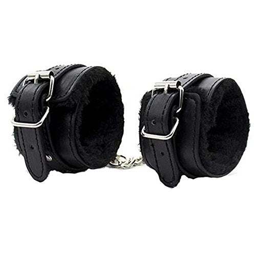 BAOIWEI Soft Comfortable PU Fur Leather Handcuffs Wrist Cuffs and Blindfold Eye Mask (Black)