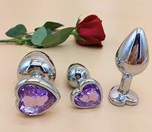 Load image into Gallery viewer, 3Pcs Set Luxury Metal Butt Toys Heart Shaped Anal Trainer Jewel Butt Plug Kit S&amp;M Adult Gay Anal Plugs Woman Men Sex Gifts Things for Beginners Couples Large/Medium/Small,Light Purple
