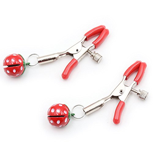 2PCs Cute Nipple Clamps with Strawberry Bells Pendant, Nipple Clips Toys for Own Use or Flirting, Nipple Clamps Adjustable Nipple Clips, Nipple Clamps Non Piercing (Small Bells)