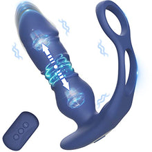 Load image into Gallery viewer, Thrusting Prostate Massager Anal Vibrators - Anal Toy with Dual Cock Rings Butt Plug with 3 Thrust &amp; 12 Vibration Modes, Remote Control Anal Male Adult Sex Toys P Sport Massager for Men Couples, Blue
